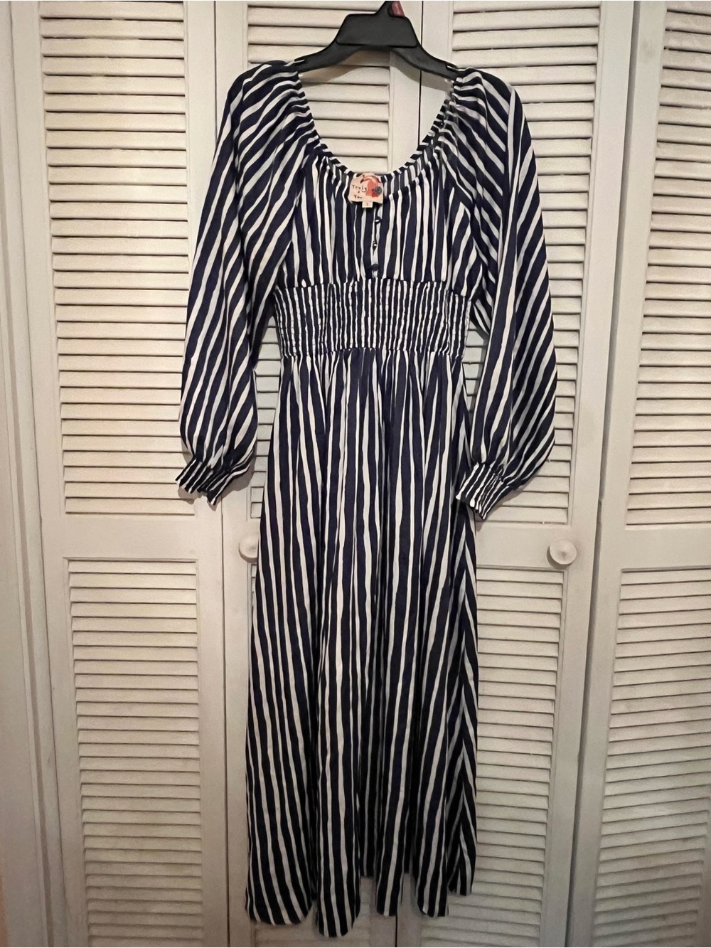 TRULY 4 You Navy/White Striped Long Sleeve Breezy Light Dress Polyester Size S